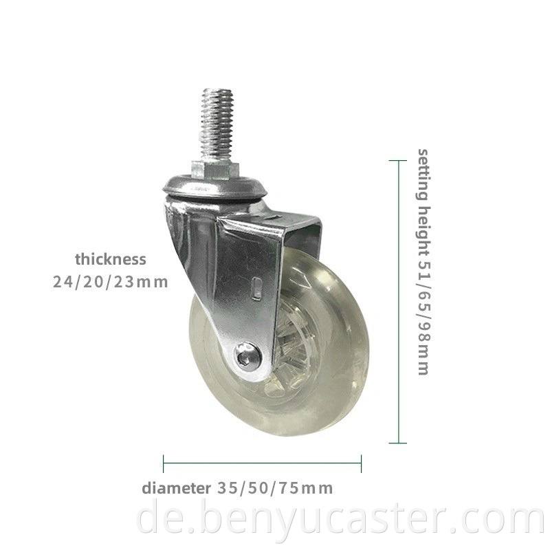 Transparent rotblau schwarz Farbe Caster Wheel mit PU und Zinkbeschichtung für Möbel